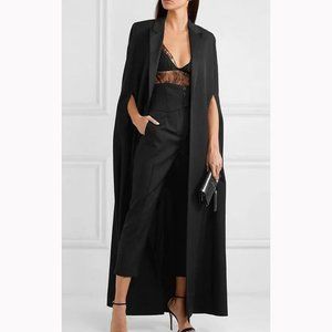 Lapel Collar Long Blazer Jacket Black small